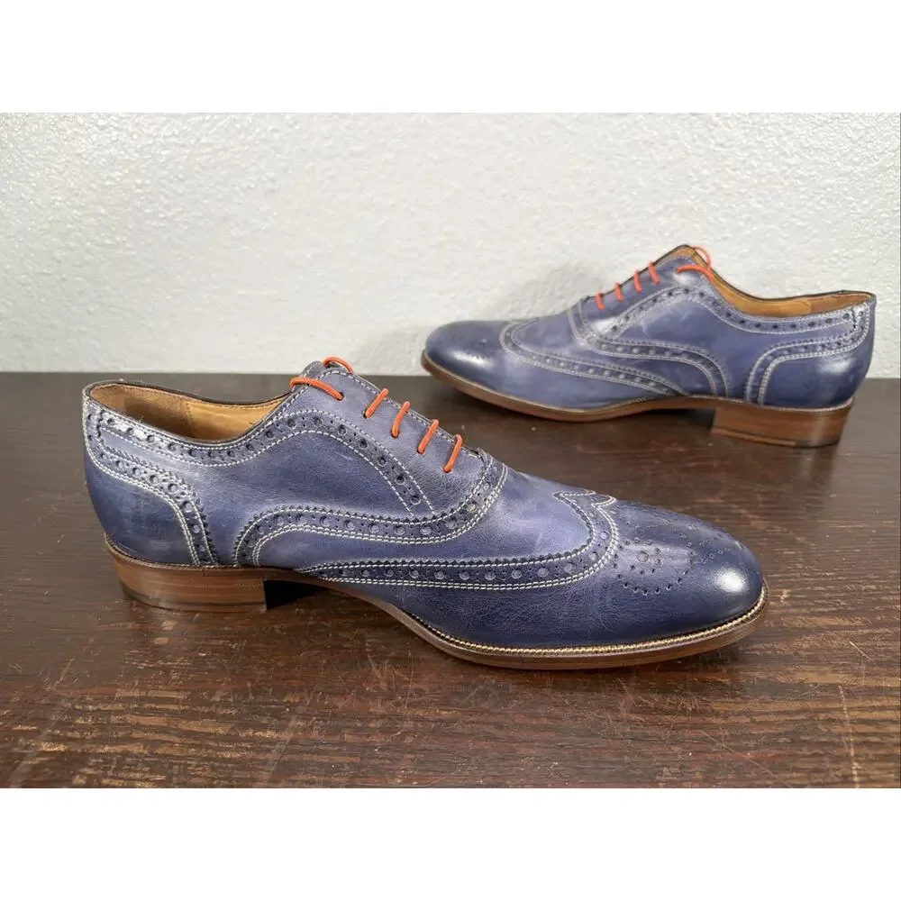 Cuoio Meattini Italian Wingtip Blue Oxford Dress Shoes US 10.5 EU 44
